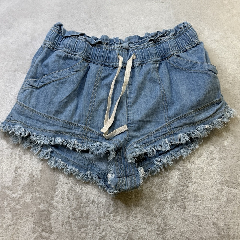 BDG Urban Outfitters Chambray Drawstring Frayed Denim Shorts Medium Pull On